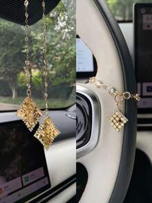 2pcs New Fashion Rhinestone Magic Carpet Car Rearview Mirror Hanging Ornament Steering Wheel Decoration Chain Set Women Car Accessories - Multicolor - View 12