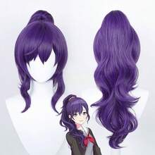 紫色長假髮女款，附夾式 Cosplay 假髮，合成馬尾髮，適合日常穿著、派對、萬聖節與嘉年華場合（附髮網） - 紫色 - 查看 8