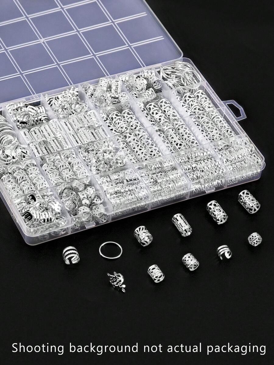 210PCS Hair Jewelry For Braids Silver Hair Cuffs Multi Style Rings Adjustable Hair Beads For Braid Loc Dreadlock Accessories For Girls
