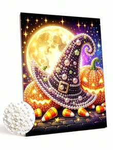 DIY Pearl Painting Kit, Pearl Moon Pumpkin Theme, Horror Halloween Decor, DIY Handmade Living Room Wall Decoration, Creative Holiday Gift, Adult Craft Kit, Unframed - A - View 8