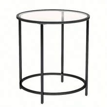 Round Side Table, Small Coffee Table, Tempered Glass End Table With Steel Frame, Bedside Table, Living Room, Balcony - Metallic Golden and Transparent - View 3