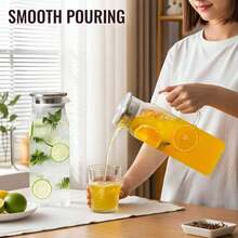 1件 2L/68oz 方形玻璃水壺，附蓋與手柄，適用於冰箱，冰茶與咖啡壺飲料容器，耐熱硼矽玻璃冷熱飲與牛奶水壺 - 彩色 - 查看 5