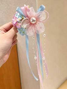 1pc Fairy-Style Bow Tassel Hair Clip, Fresh Sweet Floral Hair Accessory - Multicolor - View 5