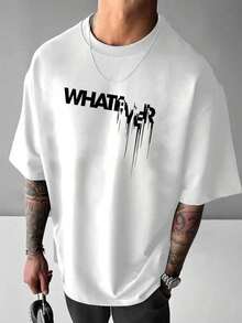 Men's Basic Tee In Breathable Cotton, Gradient Graffiti Typography With Simple Text On The Front, Casual Top For Everyday Urban Look - White - View 2