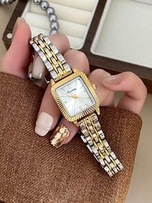 Jam Tangan Quartz Wanita Bentuk Oval dengan Dial Angka Arab, Gaya Mid-Century yang Modis, Cocok untuk Pemakaian Sehari-hari, Hadiah, dan Pesta - Perak Emas - View 4