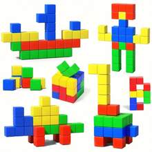 Magnetic Cube Building Blocks Colorful Multi-Color Children Preschool Montessori Sensory STEM Educational Toy DIY Creative Magnetic Construction Bricks Puzzle Game For Boys Girls 3+ Years Old Birthday Gift - Multicolor - View 2