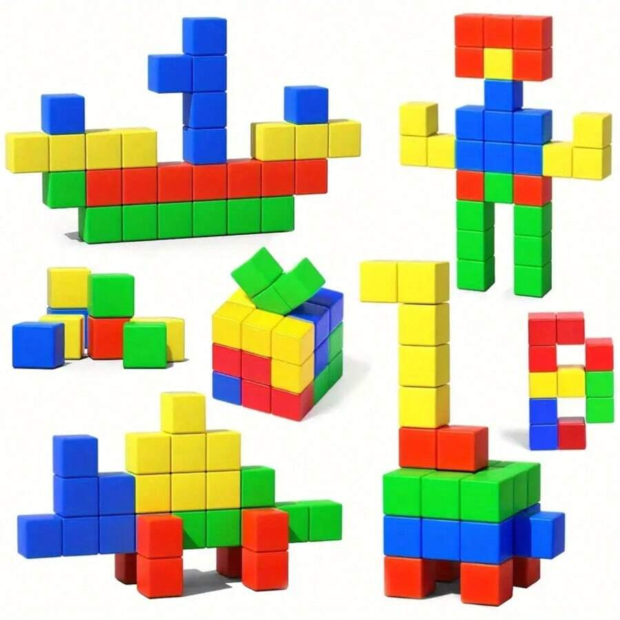 Magnetic Cube Building Blocks Colorful Multi-Color Children Preschool Montessori Sensory STEM Educational Toy DIY Creative Magnetic Construction Bricks Puzzle Game For Boys Girls 3+ Years Old Birthday Gift