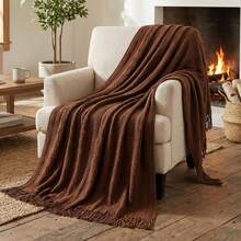 1pc Solid Color Textured Knitted Blanket, Nordic Style Acrylic Rectangular Dotted Nap Blanket, Sofa Throw, Small Blanket Suitable For Daily Use - Vertical Three-bend - Brown - View 5