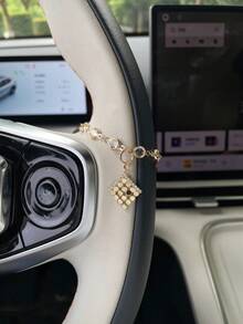 2pcs New Fashion Rhinestone Magic Carpet Car Rearview Mirror Hanging Ornament Steering Wheel Decoration Chain Set Women Car Accessories - Multicolor - View 9