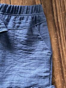 Conjunto de verano de efecto denim para bebé, con mangas acampanadas y diseño de volantes en el bajo, transpirable y versátil - azul real - Ver 6