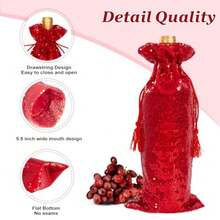 Red Sequin Wine Gift Bag 4 Pcs With Drawstrings 5.5 X 14 Inch Glitter Bottle Covers For Christmas Wedding Birthday - Red - View 6