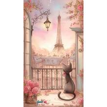 Kitten Under The Eiffel Tower Diamond Painting DIY - No Frame - View 2