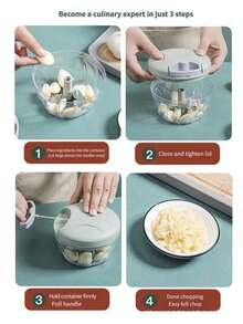 500/900ML Manual Pull-Cord Food Chopper With 5-Blade Multi-Function Vegetable Processor, Durable Portable Hand-Pull Meat Grinder, Suitable For Onion, Garlic, Chili, Nuts And Meat, Dicing And Slicing Tool For Salad, Seasoning, Filling, Pureed Food, Easy To Clean - Multicolor - View 10