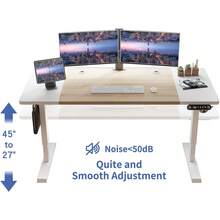 computadora eléctrico de pie de 63 x 30 pulgadas, mesa de pie ajustable en altura, computadora ergonómico para sentarse con tablero de empalme, motor único, marco blanco, parte superior de roble y - Roble y blanco. - Ver 5