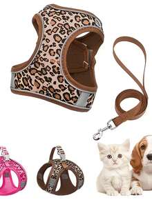 Leopard Print High-Quality Pet Cat & Dog Harness, Breathable Skin-Friendly Mesh Material, 1.5m Leash, Lightweight Design Suitable For Small To Medium Dogs & Cats, Adjustable Design, Reflective Strip For Night, Rose Leopard & Brown Leopard Options - Mocha Brown - View 5