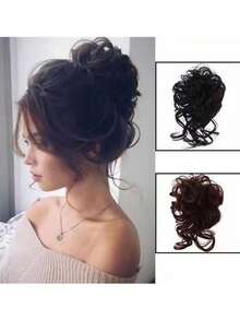 Fake Bun Hair Scrunchie, Curly Hair Scrunchie Hair Accessory, Matte Silk Fluffy Bun, Natural Messy Hair Strands Fringe Design, Suitable For Daily Commute - Multicolor - View 3