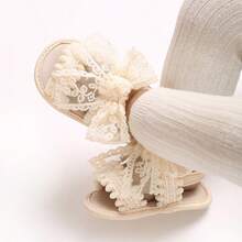 Lace Big Bow Baby Sandals Summer Girls Soft Sole Pre-Walker Shoes Pom Pom Ruffle Non-Slip Newborn Toddler Shoes - Apricot - View 2