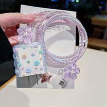 極簡花卉充電器保護套，適用 Apple 14 系列 11/12/13/16/15 快速充電器保護套，20W 充電器保護套，送給朋友的理想禮物 - 彩色 - 查看 3