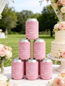 1/5/10pcs Customized Personalized Text Can Cooler, Minimalist Soft Insulated Beverage Sleeve, Can Print Custom Name & Date, Portable Beer Can Holder, Wedding Favor, Suitable For Bridal Shower, Anniversary, Birthday Party, Souvenir Guest Gift, Foldable - Multicolor - View 5
