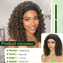 Ombre Brown Headband Wigs Curly For Women 12inch Short Shoulder Length Synthetic Headband Wig For Women Curly Head Band Wig With Headbands Attached Daily Use (1B/27) - 12inch-Curly-1B/27 - 查看 4