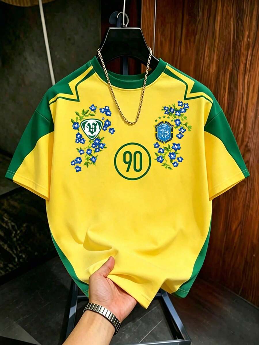 Sport MetroGents Camiseta deportiva de manga corta con estampado de estrellas y lunas para hombres, gimnasio - Multicolor 2 - Ver 1