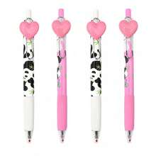 2/4 piezas Bolígrafos de gel retráctiles con diseño de corazón rojo de 0.5mm Panda, tinta negra, agarre cómodo, secado rápido, artículos esenciales para la vuelta a la escuela - Multicolor - Ver 10