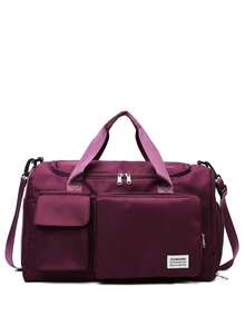 Bolso de tela plegable de nailon resistente con compartimento separado para zapatos, adecuado para guardar ropa deportiva, equipo de yoga, artículos de viaje, útiles escolares - Morado - Ver 3