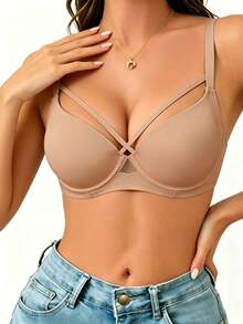女款無縫浮杯胸罩，大胸顯小、聚攏托高、側乳平滑，薄款性感內衣 - 棕色 - 查看 3