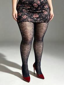 1pc Women's Plus Size Shell Jacquard Tight Leggings, Multi-Color Y2K Style Hollow Fishnet Tights, Elastic Comfortable Sexy Fashion Pantyhose, Suitable For Party, Home, Daily Office, Halloween Holiday Versatile Outfit - Multicolor - View 11