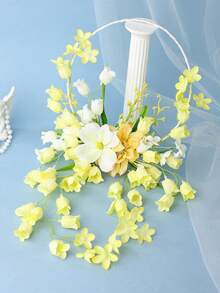 1/3pcs Elegant White Floral Handheld Wreath, Artificial Peony And Lily Of The Valley Bridal Wreath, Wedding Ceremony Accessory - Yellow - View 5
