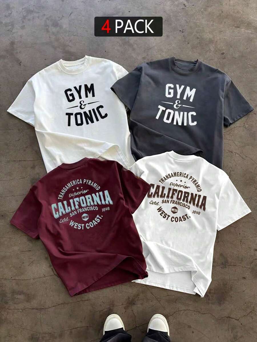 Sport MetroGents Camiseta deportiva de manga corta de cuello redondo y ajuste holgado con estampado de barra de pesas para hombres, gimnasio - Blanco - Ver 1
