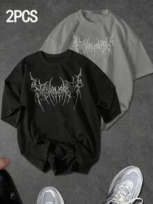 Sport MetroGents Men's Short Sleeve Thorn Print Sports T-Shirt, Summer Graphic Tees With Horror Designs, Band Tees, Custom Tees, Cam - 7 - 查看 1