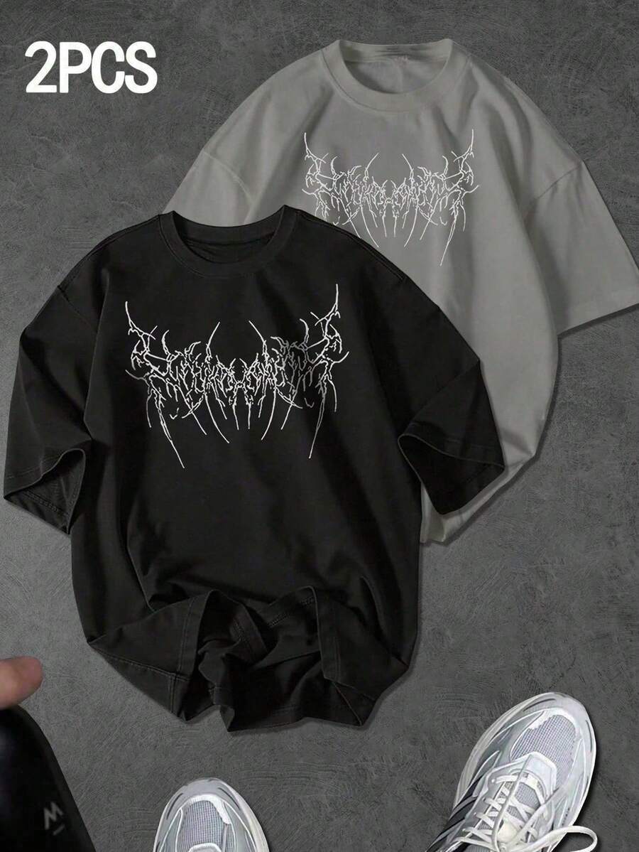 Sport MetroGents Men's Short Sleeve Thorn Print Sports T-Shirt, Summer Graphic Tees With Horror Designs, Band Tees, Custom Tees, Cam - 7 - 查看 1