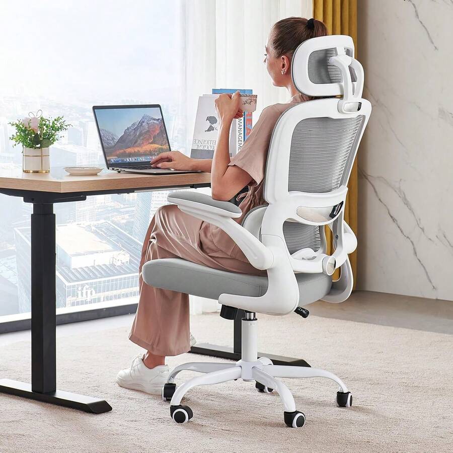 TRALT - Silla de Oficina ergonómica, 330 Libras para el hogar, sillas de computadora de Oficina con Ruedas, cómoda Silla de Juegos (Gris Oscuro) - Beige - Ver 1