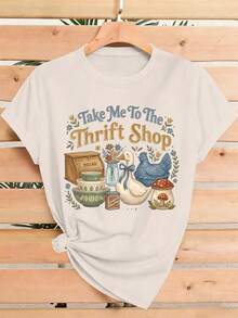 Vintage Bohemian Print Short-Sleeve T-Shirt, Perfect Spring Summer & Casual Commuting Top - White - View 1
