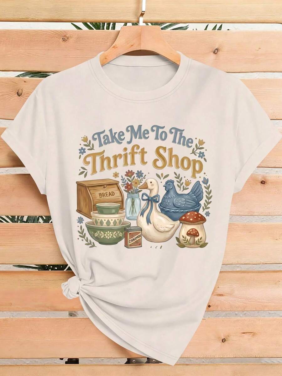 Vintage Bohemian Print Short-Sleeve T-Shirt, Perfect Spring Summer & Casual Commuting Top - White - View 1