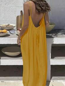 Women's 2026 Strappy Dress, Backless, Loose Fit, For Home Use. - Kuning - View 2