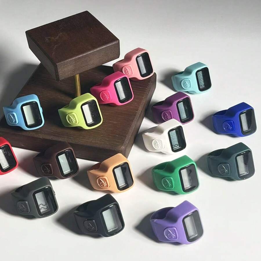 Macaron Multicolor Silicone Ring Electronic Prayer Counter, One-Click Reset, Wear-Resistant, Anti-Slip, Long Battery Life, Adjustable Finger Ring, Silent, Lightweight, Non-Intrusive, Suitable For Muslim Islamic Prayer, Buddhist Meditation, Sutra Copying, Fitness Counting, Inventory, Teaching Attendance, Multi-Purpose Portable Tally Counter - Multicolor - View 1