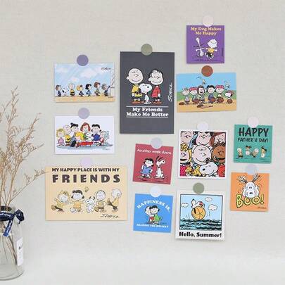SNOOPY 12入可愛史努比卡片式宿舍牆面裝飾貼紙，適合粉絲、家人與朋友的小禮物