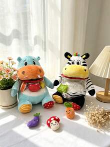 1 pieza Muñeco de almacenamiento para juego de roles para bebé niño & niña, muñeco educativo con forma de animales de dibujos animados hipopótamo & cebra, regalo de consuelo & compañía para bebé, desarrolla las habilidades de organización del bebé, entrena el agarre, muñeco de aprendizaje temprano de cognición de frutas & verduras, iluminación de sonido & audición, adecuado como regalo para bebé recién nacido - Multicolor - Ver 2