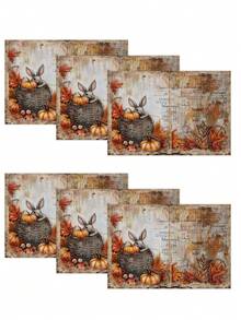 Autumn Harvest Festival Rabbit Maple Leaf Pumpkin Heat-Resistant Placemats, Hello Autumn Thanksgiving Linen Placemats, Stain-Resistant Placemats, Suitable For Home Dining Room And Restaurant, Table Decor, Home Supplies 4pcs/6pcs - Multicolor - View 7