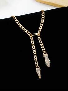 1pc Gold Jewelry Necklace With Classic Double Snake Head Pendant, Fashionable High-End Vintage Niche Design, Multiple Blogger Style, Atmospheric Accessory - Green - View 3