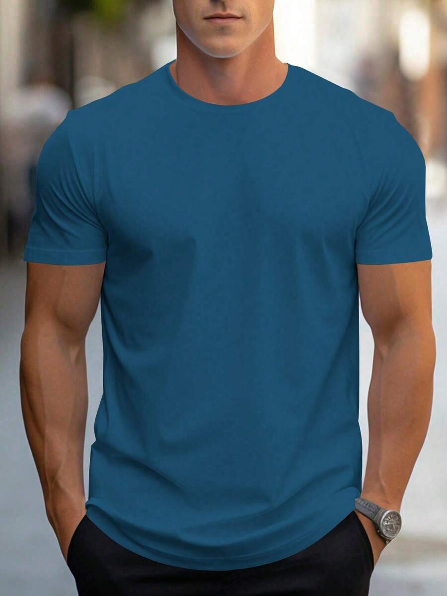 NEOREFINED Men's Casual Solid Color Round Neck Short Sleeve T-Shirt For Summer - 黑與白 - 查看 1