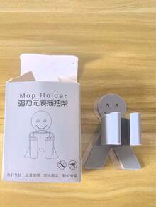 1/2件裝微笑臉拖把架，免鑽孔黏貼式收納掛鉤，多功能浴室拖把掛鉤，強力無痕壁掛鉤，適用於拖把與浴室配件 - 白色 - 查看 14