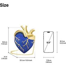 Maren - Bolsa de vidrio artificial con forma de corazón para mujer - Azul de cobalto - Ver 8