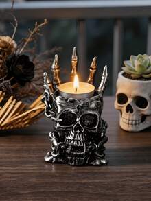 1 buah Tempat Lilin Tengkorak Gotik, Desain Rantai Tengkorak, Dekorasi Meja Kreatif, Lampu Lilin Aromaterapi, Dekorasi Rumah, Hadiah Halloween - A - View 4