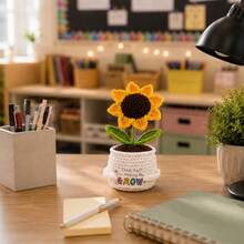 1 Set Handmade Crocheted Sunflower Potted Plant, Crochet Flower Desktop Decor, Back To School Graduation Season Student Friend Gift, Classroom Decoration - Multicolor - View 5