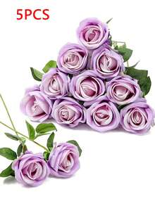 1/5/10/12/20 Pcs Purple Valentine's Day Gift Artificial Roses Flowers Suitable For Home Room Table Decor, Wedding Decor, Bridal Bouquets, Wrist Flowers, Bouquet Making. Suitable For Home, Restaurant, Bedroom, Vase Arrangements And Other Occasions. - Purple - View 10