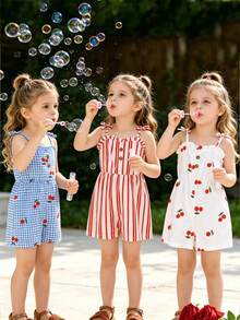 Vestido de tirantes de cintura alta con estampado colorido para niñas, conjunto de vestido de estilo coreano para vacaciones de verano - Multicolor - Ver 3