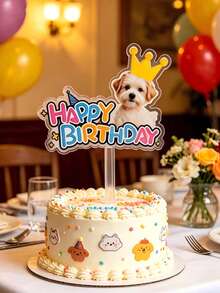 1pc Personalized Acrylic Cake Topper With Customized Face Photo, Glitter Cake Decoration For Wedding Birthday Graduation Party, Custom Cupcake Topper - Face Photo / Crown Happy Birthday Insert - View 2